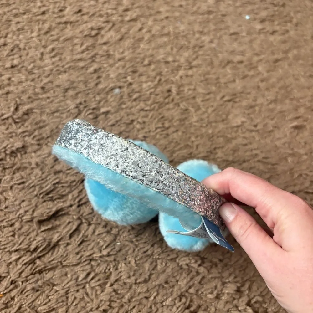Disney Frozen Plush Earmuffs Blue Silver Glitter Ear Cover Winter Elsa Anna